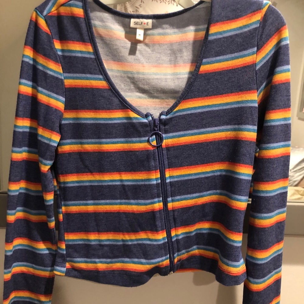 ✨Retrowave striped long sleeve zip up (M)✨